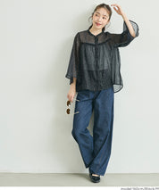日系透膚波點七分袖襯衫 (Foil dot sheer flared blouse)