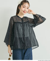 日系透膚波點七分袖襯衫 (Foil dot sheer flared blouse)