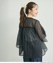 日系透膚波點七分袖襯衫 (Foil dot sheer flared blouse)