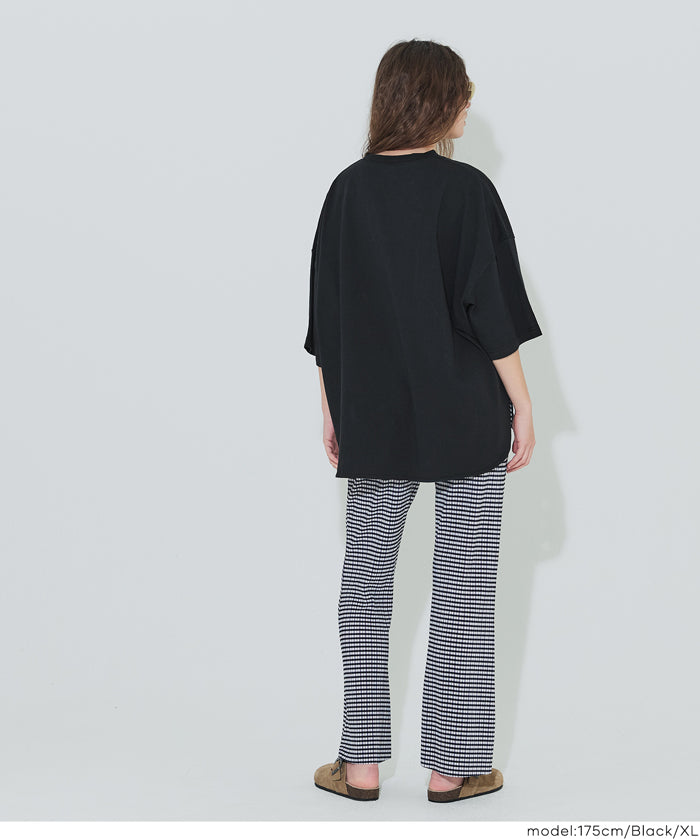 圓弧下擺5分袖天竺棉短袖上衣