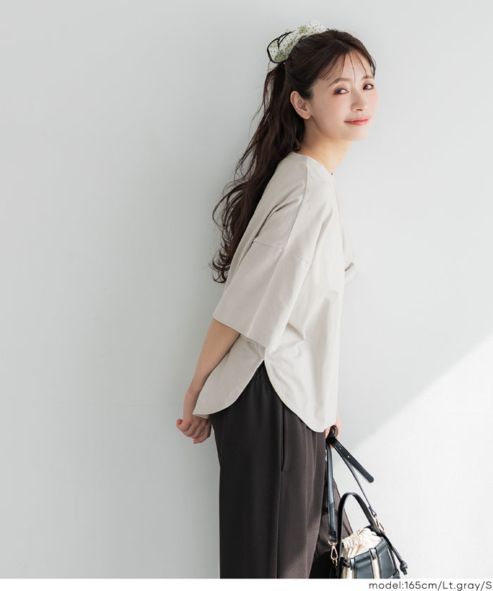 圓弧下擺5分袖天竺棉短袖上衣