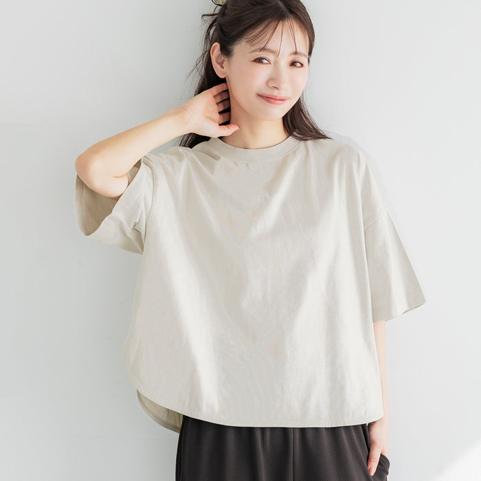 圓弧下擺5分袖天竺棉短袖上衣