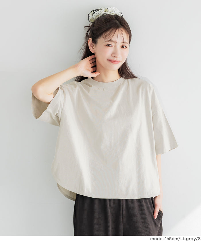 圓弧下擺5分袖天竺棉短袖上衣