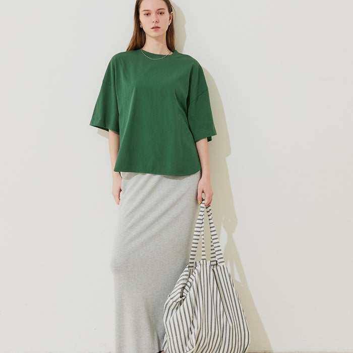 圓弧下擺5分袖天竺棉短袖上衣