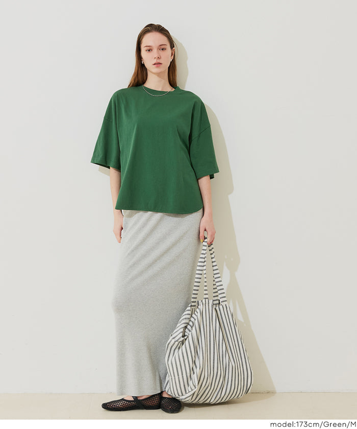 圓弧下擺5分袖天竺棉短袖上衣