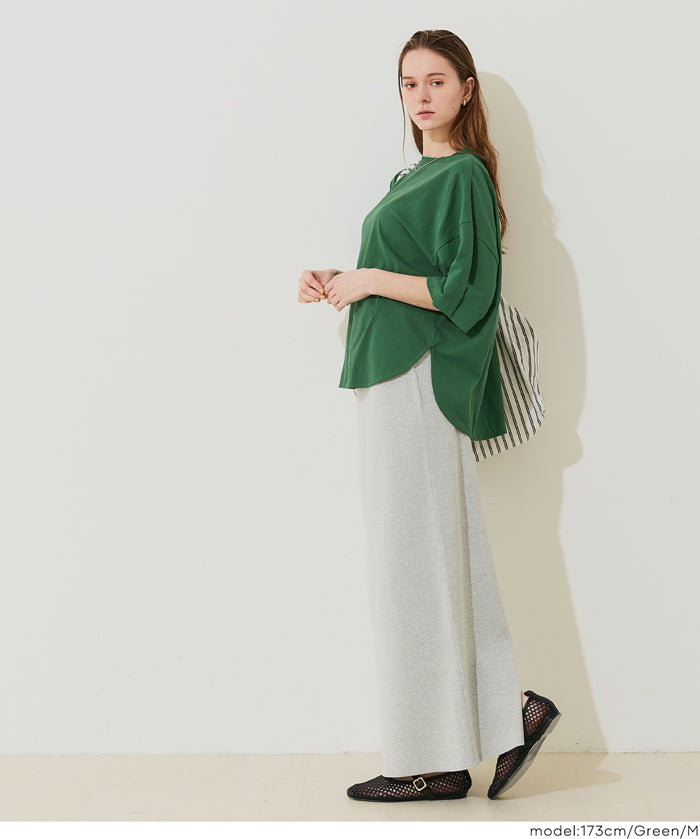 圓弧下擺5分袖天竺棉短袖上衣