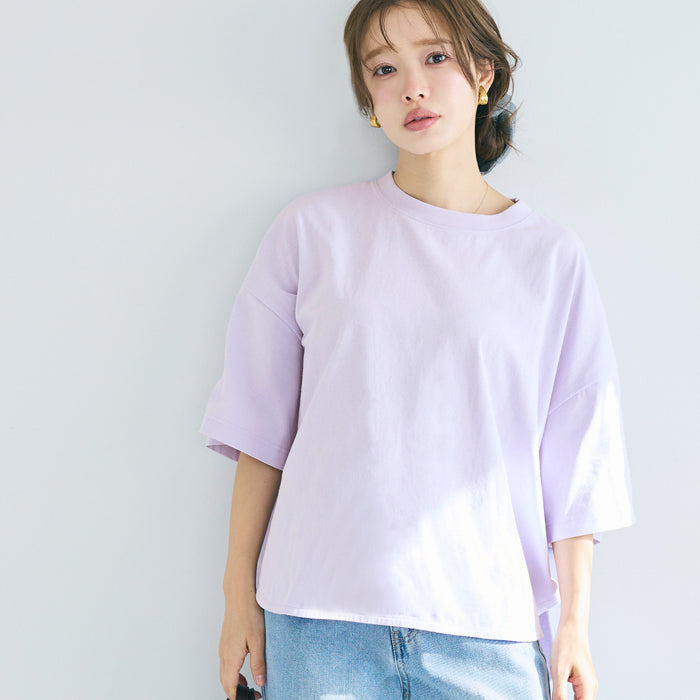 圓弧下擺5分袖天竺棉短袖上衣