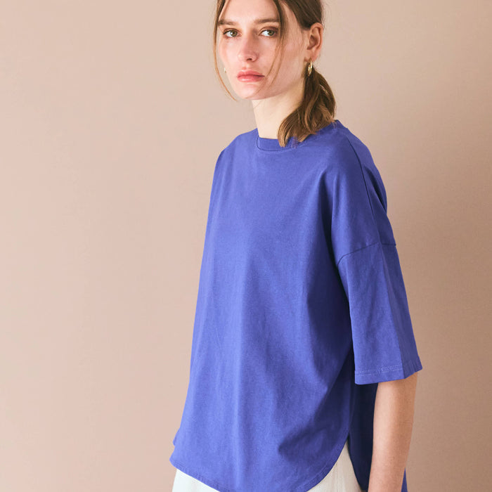 圓弧下擺5分袖天竺棉短袖上衣