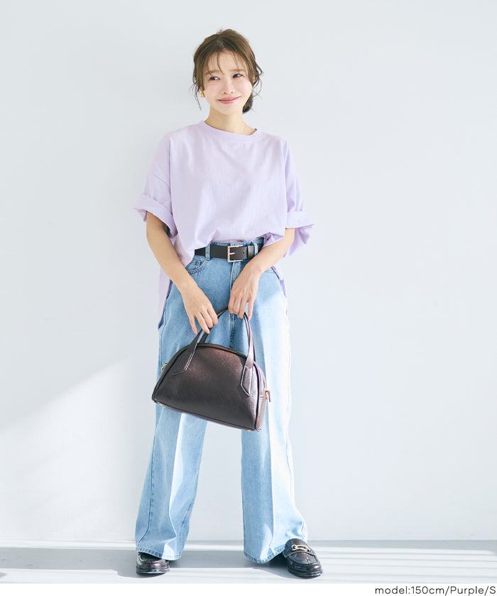 圓弧下擺5分袖天竺棉短袖上衣