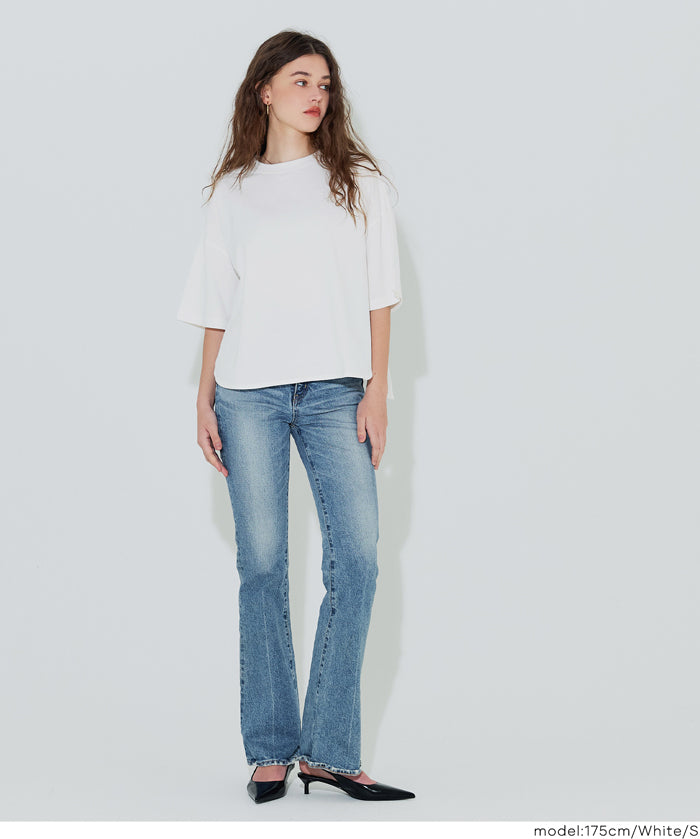 圓弧下擺5分袖天竺棉短袖上衣