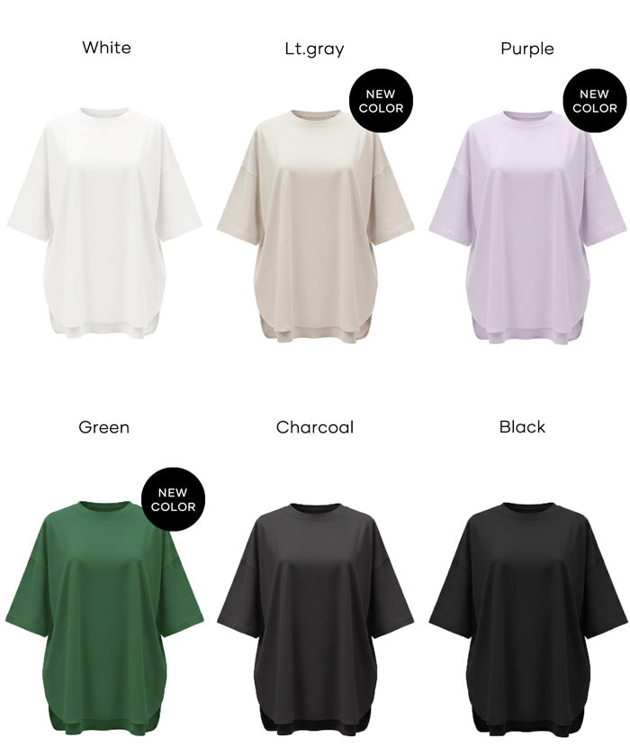 圓弧下擺5分袖天竺棉短袖上衣