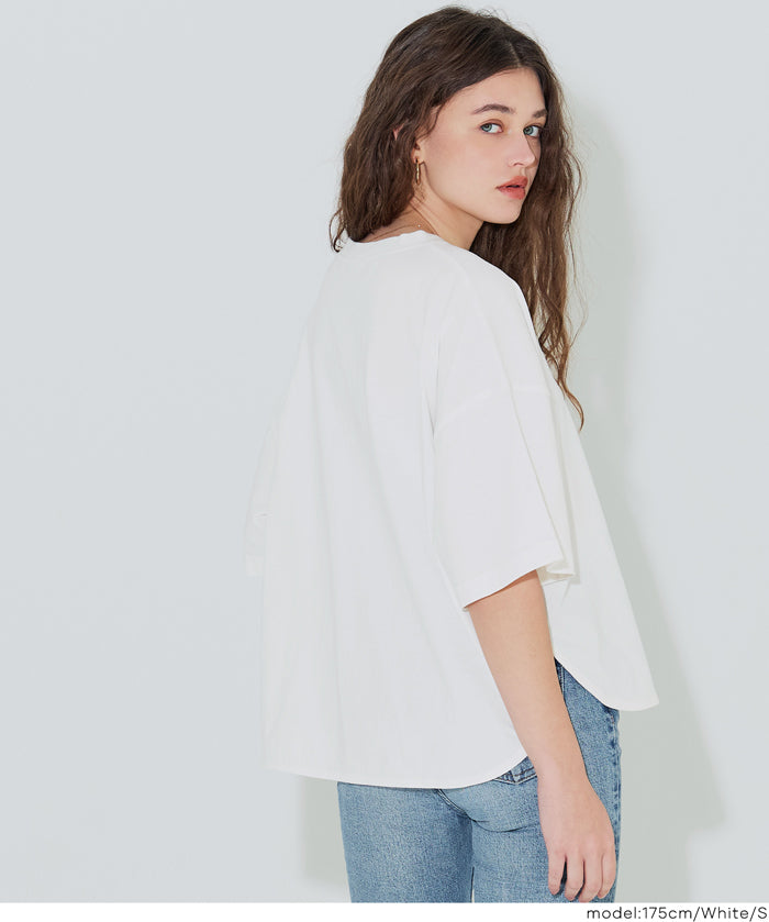 圓弧下擺5分袖天竺棉短袖上衣