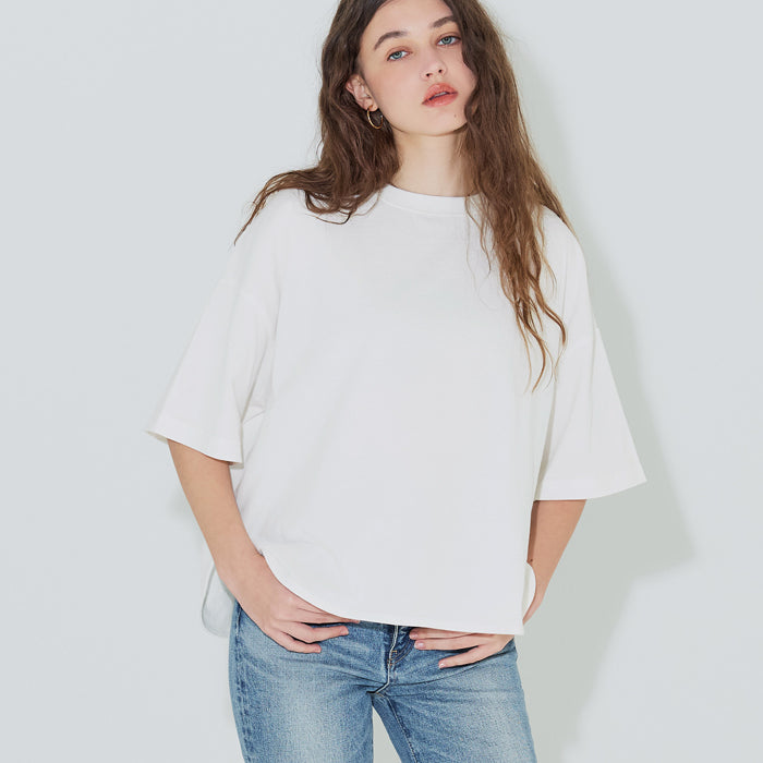 圓弧下擺5分袖天竺棉短袖上衣
