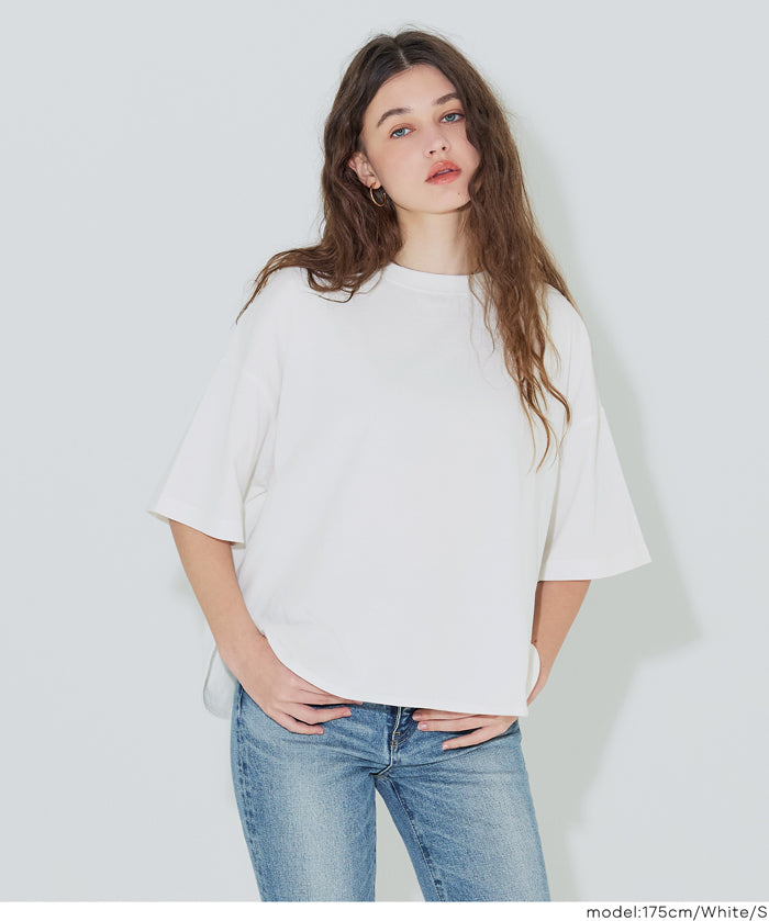 圓弧下擺5分袖天竺棉短袖上衣