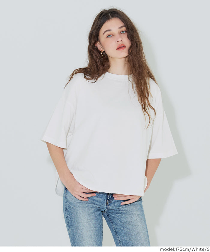 圓弧下擺5分袖天竺棉短袖上衣