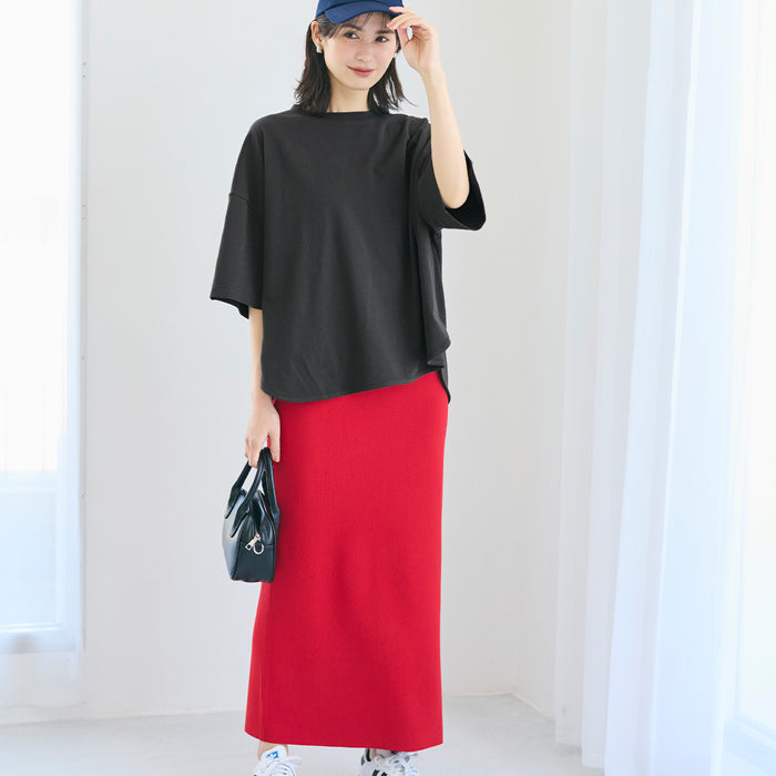 圓弧下擺5分袖天竺棉短袖上衣