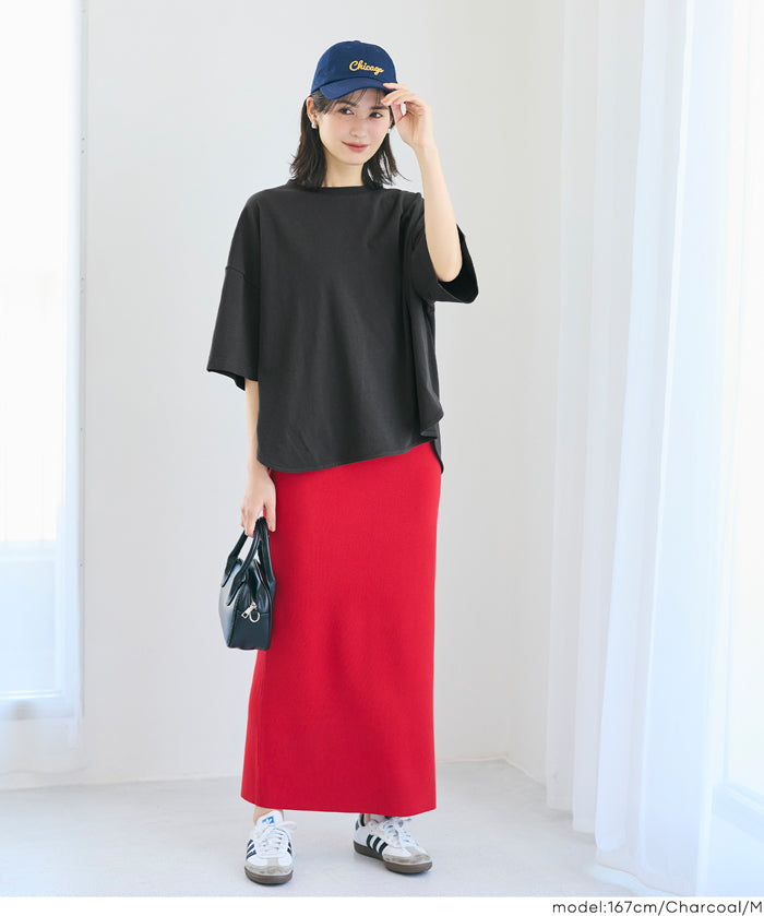 圓弧下擺5分袖天竺棉短袖上衣