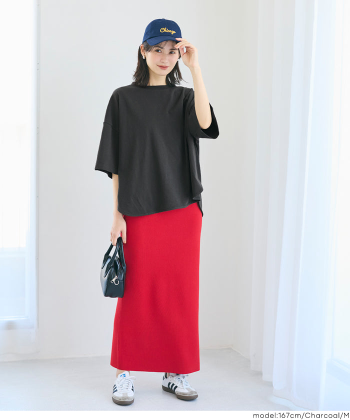 圓弧下擺5分袖天竺棉短袖上衣