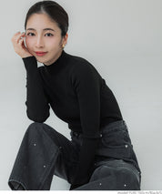 羅紋彈性高領合身針織上衣
