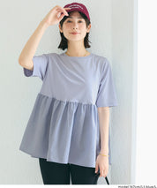 日系微透棉質荷葉拼接娃娃上衣 (Crew neck docking cut and sew top)