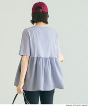 日系微透棉質荷葉拼接娃娃上衣 (Crew neck docking cut and sew top)