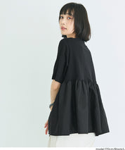 日系微透棉質荷葉拼接娃娃上衣 (Crew neck docking cut and sew top)
