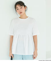 日系微透棉質荷葉拼接娃娃上衣 (Crew neck docking cut and sew top)