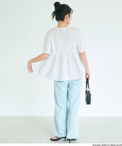 日系微透棉質荷葉拼接娃娃上衣 (Crew neck docking cut and sew top)