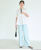 日系微透棉質荷葉拼接娃娃上衣 (Crew neck docking cut and sew top)