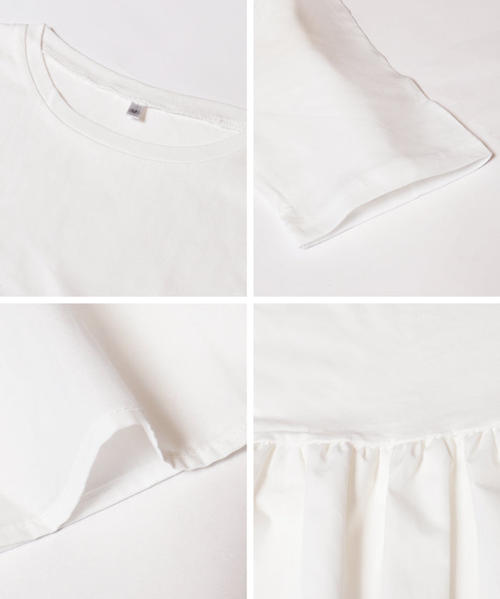 日系微透棉質荷葉拼接娃娃上衣 (Crew neck docking cut and sew top)