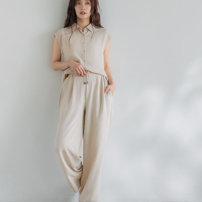 緞面光澤抽繩休閒闊腿褲 (Satin-like easy pants)