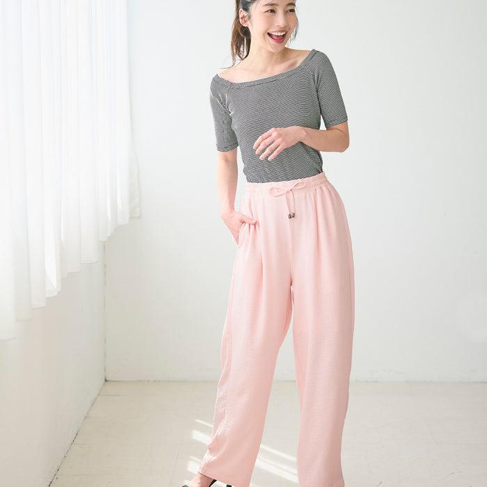 緞面光澤抽繩休閒闊腿褲 (Satin-like easy pants)