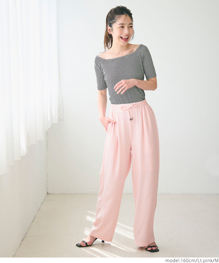 緞面光澤抽繩休閒闊腿褲 (Satin-like easy pants)