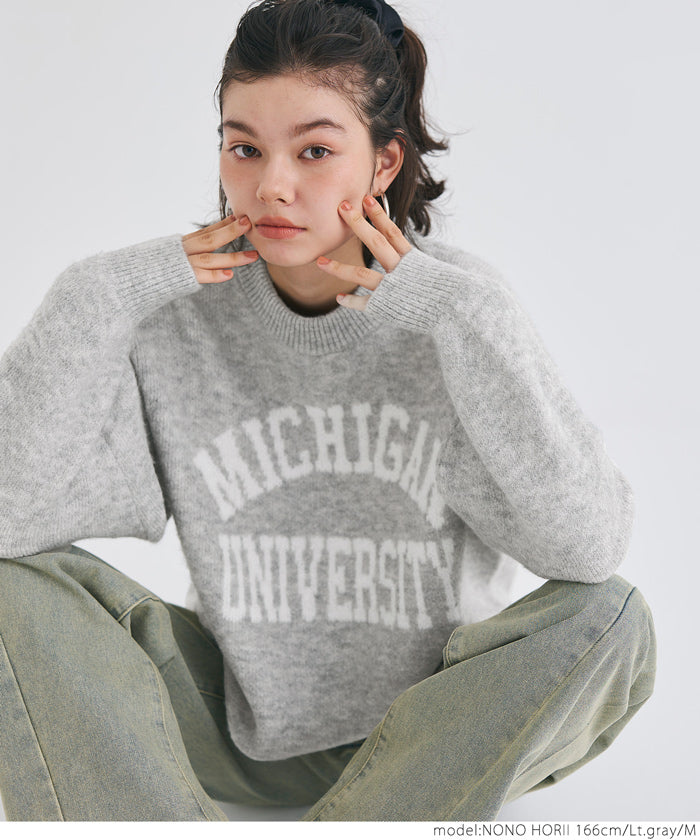 Melange knit assorted logo top