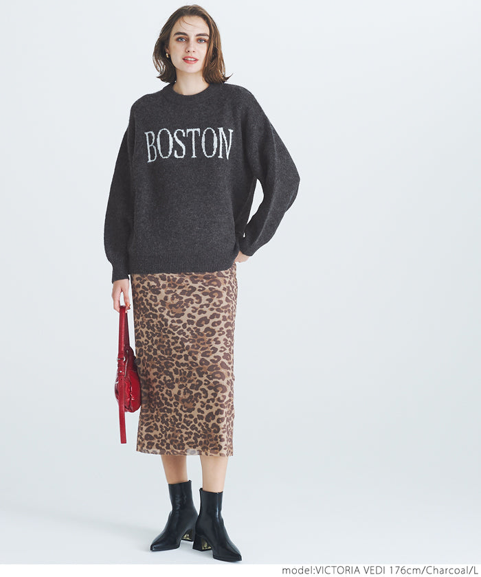 Melange knit assorted logo top