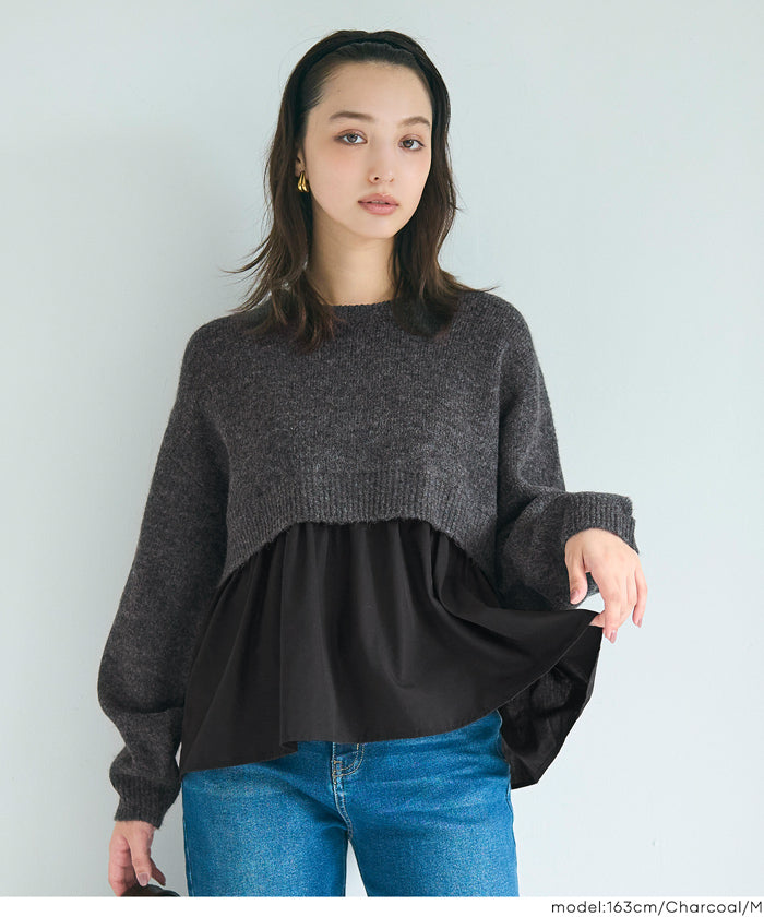 假兩件日系長袖毛衣娃娃上衣