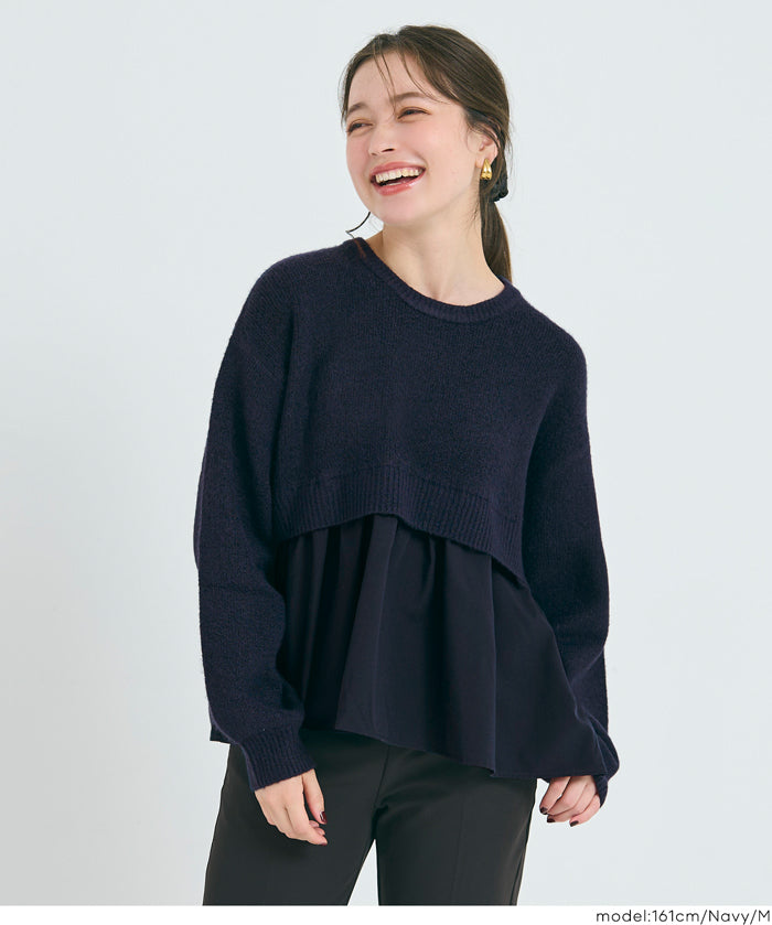 假兩件日系長袖毛衣娃娃上衣