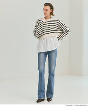 假兩件日系長袖毛衣娃娃上衣