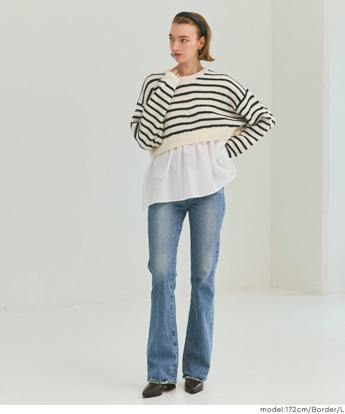 假兩件日系長袖毛衣娃娃上衣