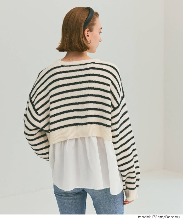 假兩件日系長袖毛衣娃娃上衣