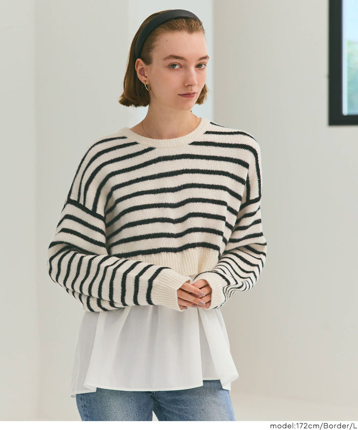 假兩件日系長袖毛衣娃娃上衣