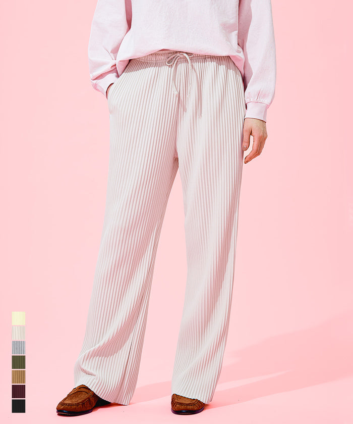 【可剪裁】薄款百褶修身喇叭寬褲