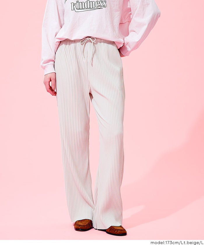 【可剪裁】薄款百褶修身喇叭寬褲