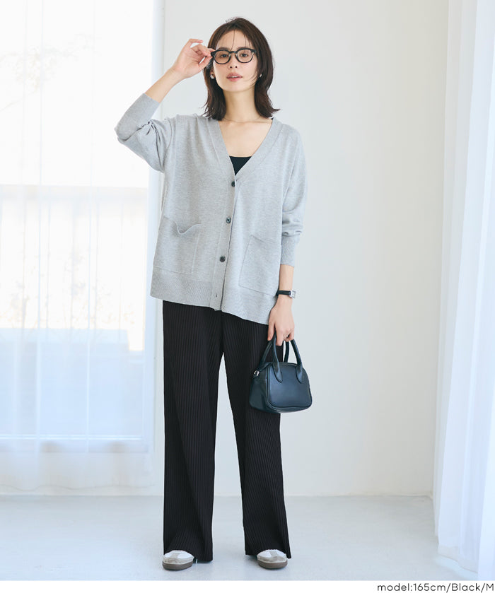 【可剪裁】薄款百褶修身喇叭寬褲