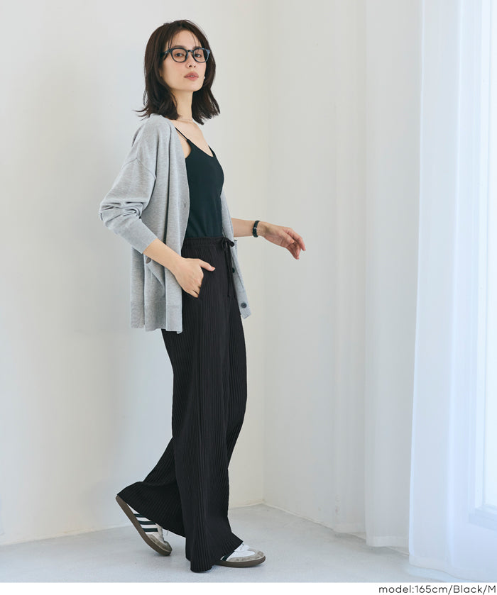 【可剪裁】薄款百褶修身喇叭寬褲