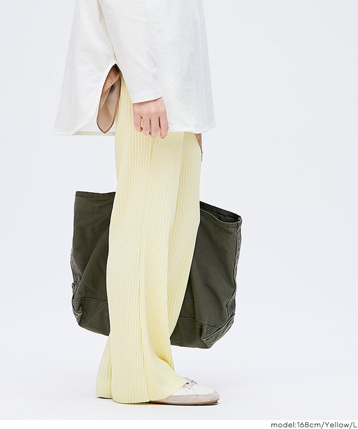【可剪裁】薄款百褶修身喇叭寬褲