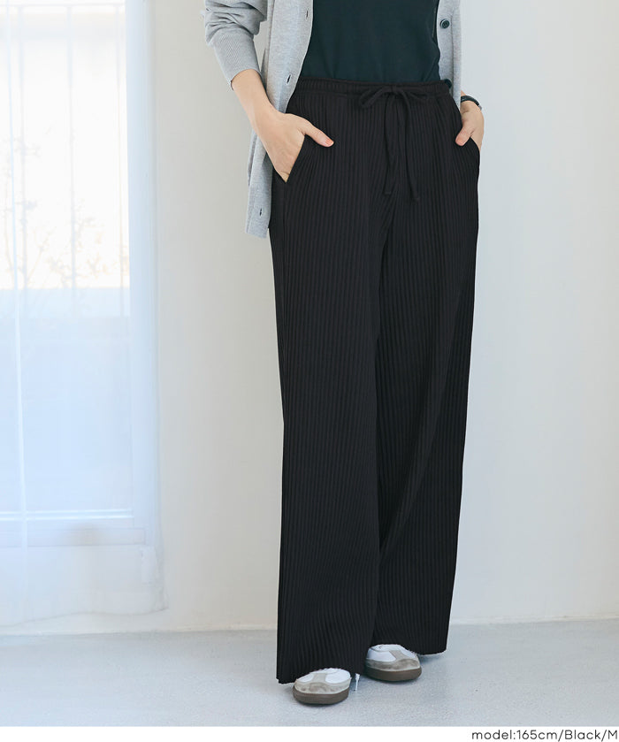 【可剪裁】薄款百褶修身喇叭寬褲