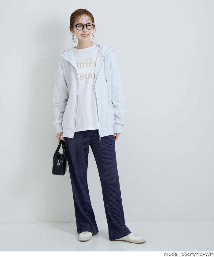 【可剪裁】薄款百褶修身喇叭寬褲