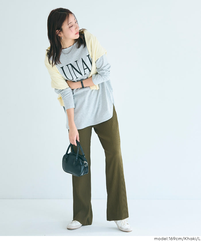 【可剪裁】薄款百褶修身喇叭寬褲