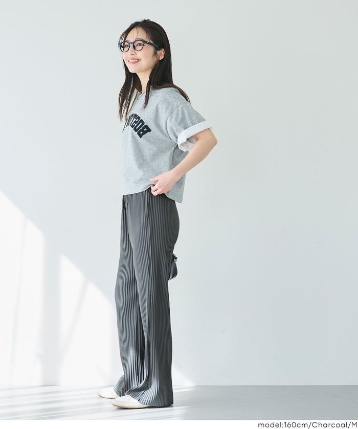 【可剪裁】薄款百褶修身喇叭寬褲